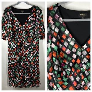 Maree Pour Toi Size 12 Women's Colorful Geometric Print Bubble Sleeve Dress Work
